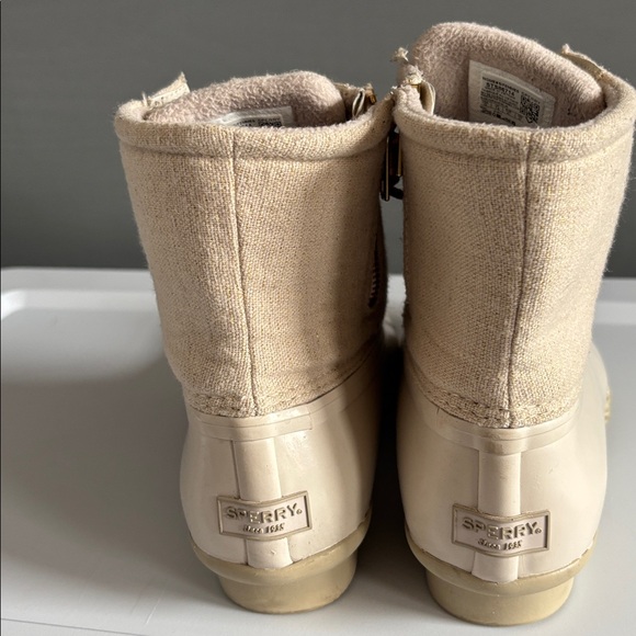 Sperry Duck Boots Womens Sz 10 Beige Canvas Rubber Rain/Snow Lace Up Waterproof - Picture 6 of 9